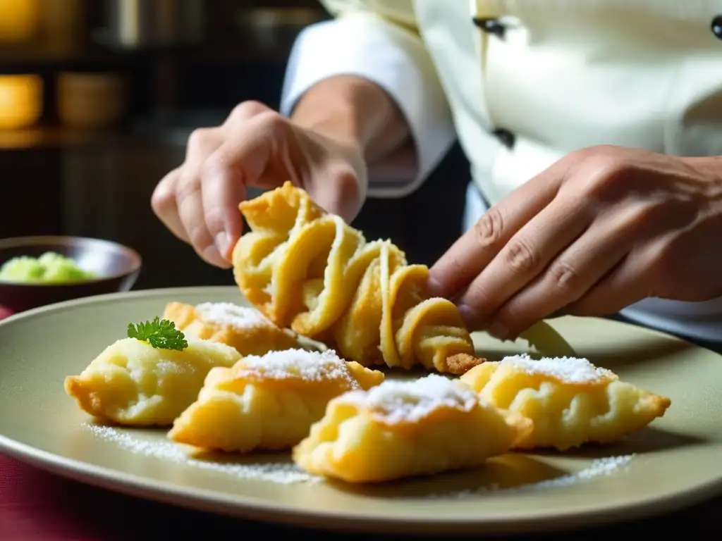 Un chef maestro en una cocina japonesa tradicional, fusionando técnicas culinarias portuguesas