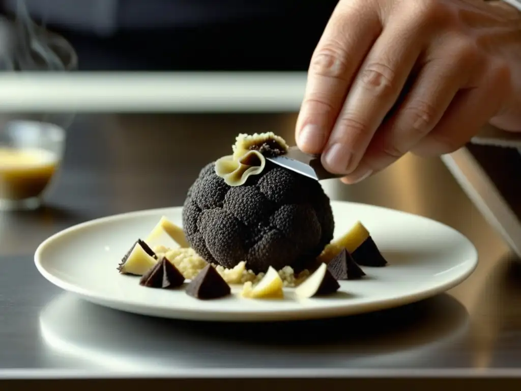 Un chef maestro cocina con trufas técnicas históricas en una cocina sofisticada