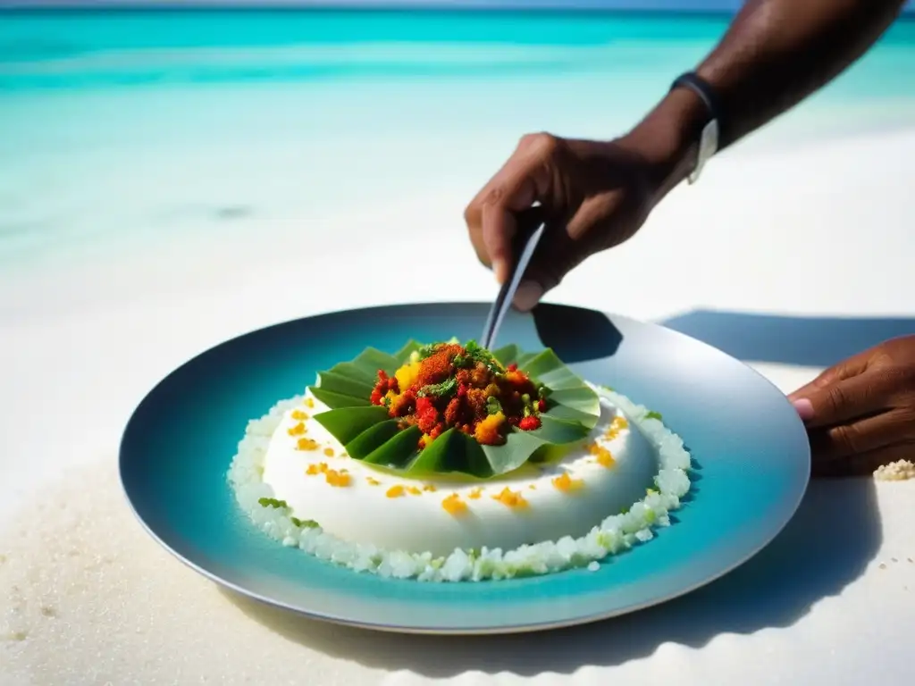 Un chef maldivio preparando una receta histórica en la playa