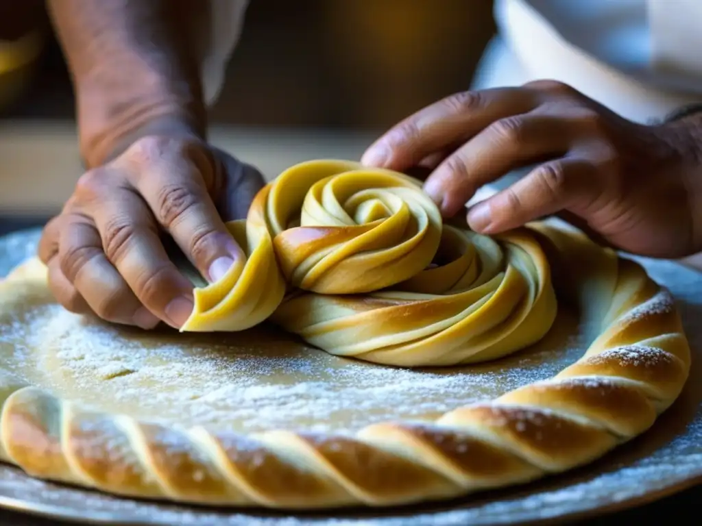 Un chef marroquí experto moldea un rollo de serpiente repostería marroquí con destreza y arte ancestral