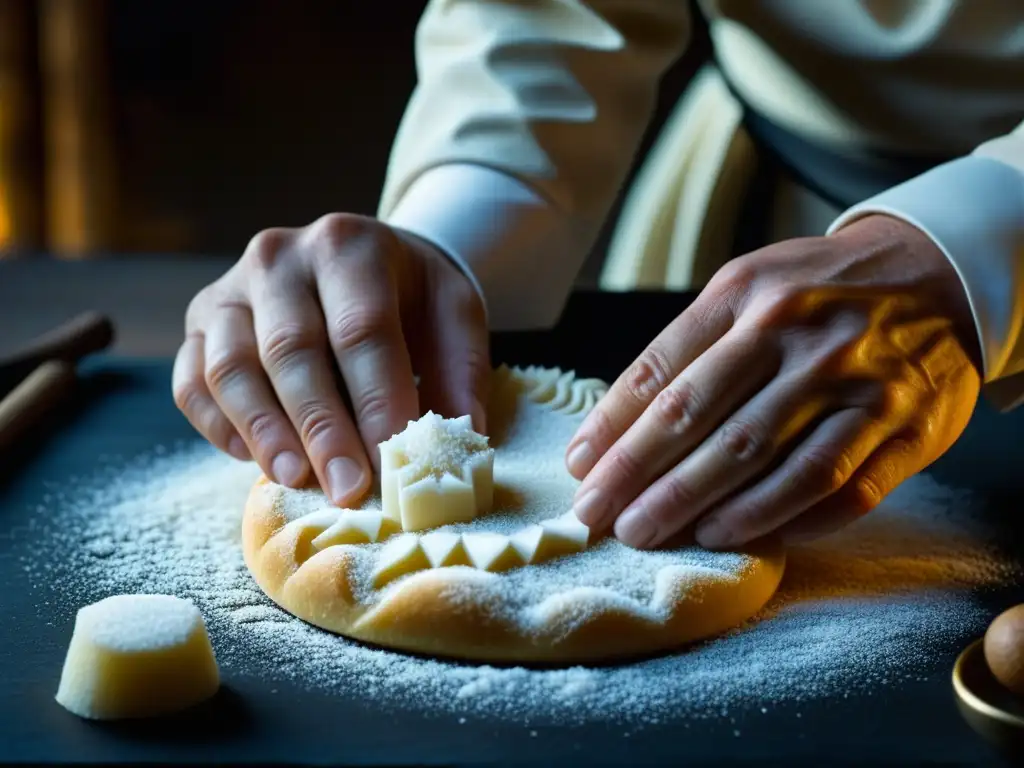 Un chef medieval esculpe figuras de azúcar con destreza