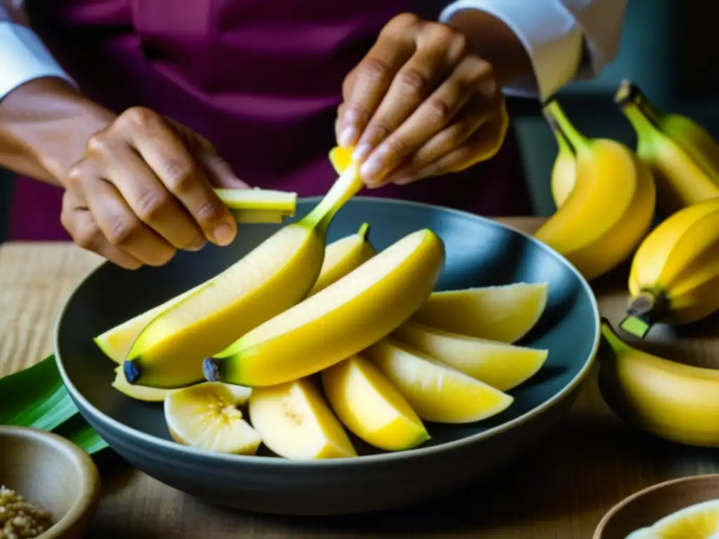 Un chef micronés preparando con destreza una receta tradicional con banano en Micronesia