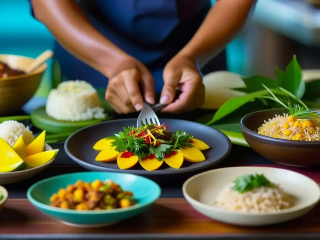 Un chef micronesio preparando alimentos con técnicas de la dieta precolonial Micronesia