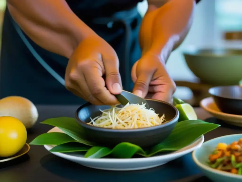 Un chef micronesio experto prepara una receta familiar con arte culinario y tradición en cocina micronesia