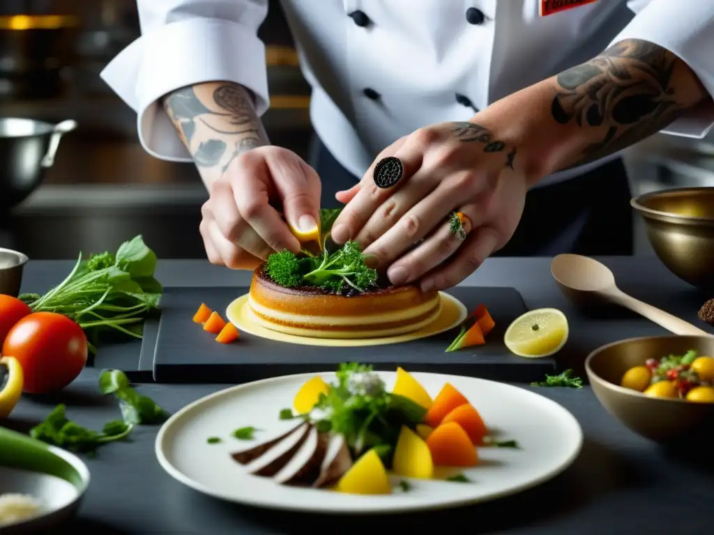 Un chef moderno crea una receta histórica cultural gastronomía moderna con pasión y creatividad