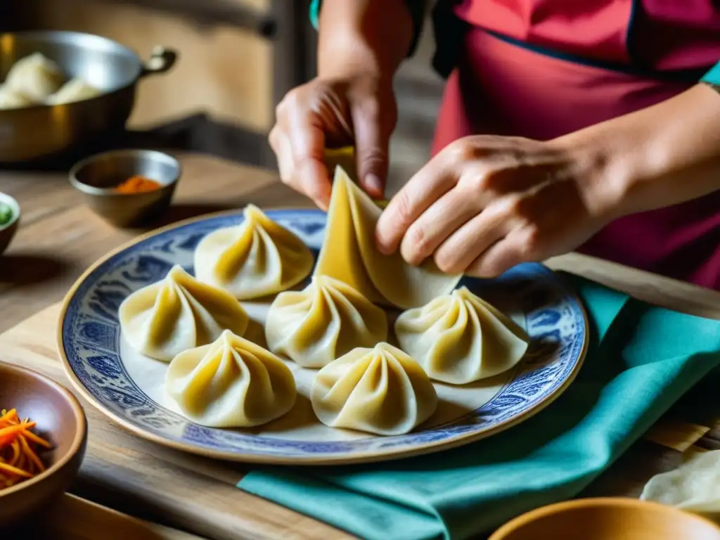 Un chef mongol experto preparando buuz, receta histórica de la cocina mongol India