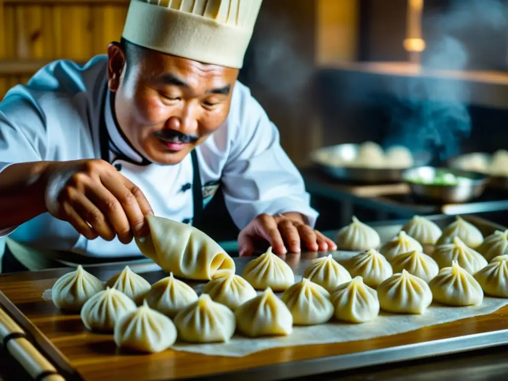 Un chef mongol experto crea momos en una bulliciosa cocina india, fusionando técnicas culinarias