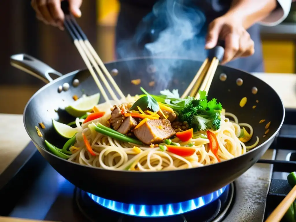 Chef tailandés reviviendo los orígenes del Pad Thai históricos con destreza culinaria