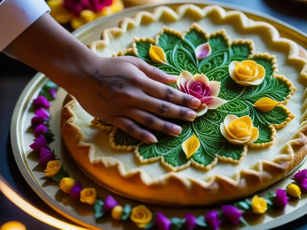 Un chef persa crea arte culinario con sazón y precisión en un postre, reflejando la rica historia y arte de la hospitalidad persa