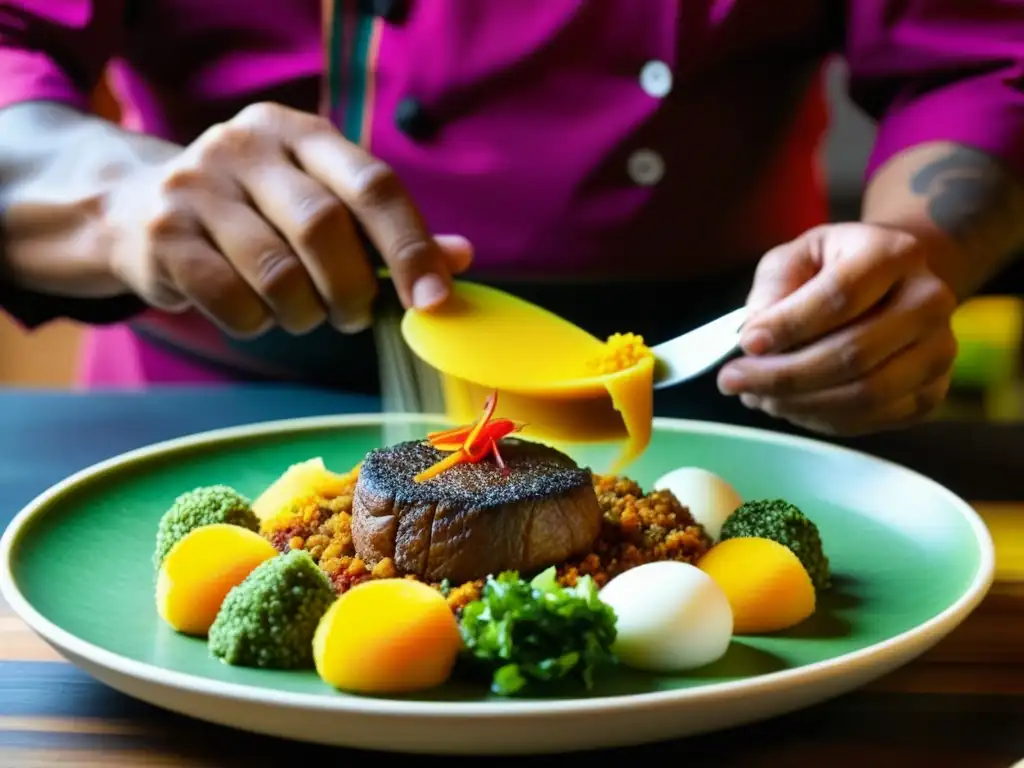 Creación culinaria: fusión peruano-okinawense Un chef peruano fusiona ingredientes tradicionales con influencias okinawenses
