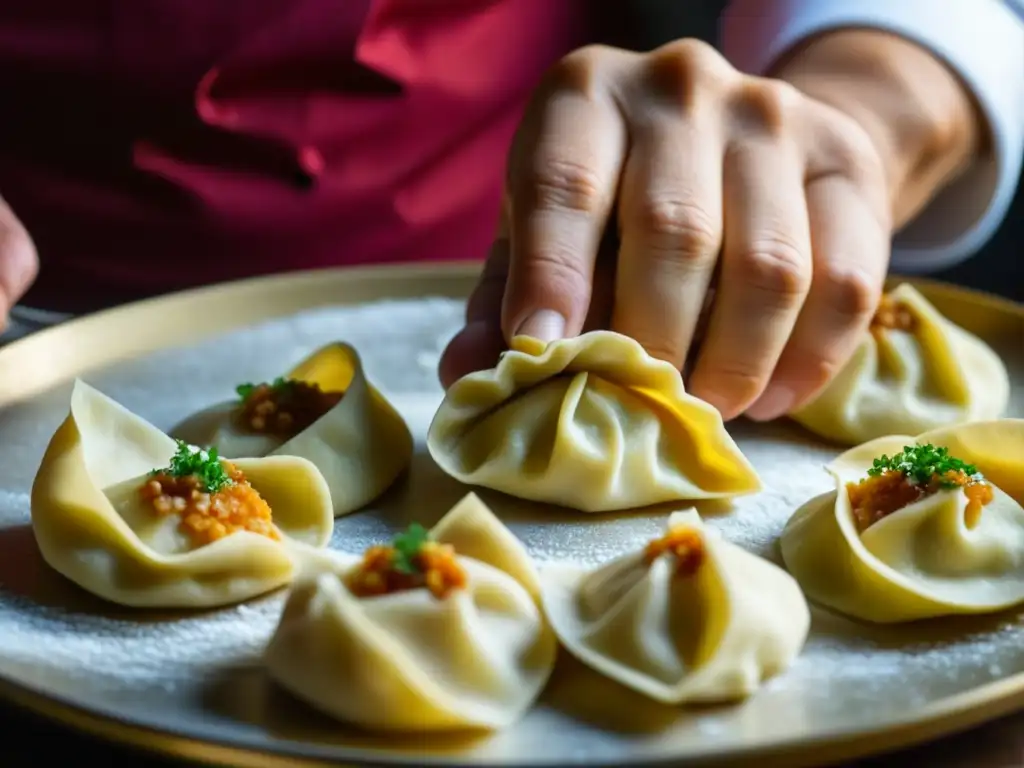 Chef del Este de Europa preparando detalladamente pierogi, transmitiendo la gastronomía de Europa del Este