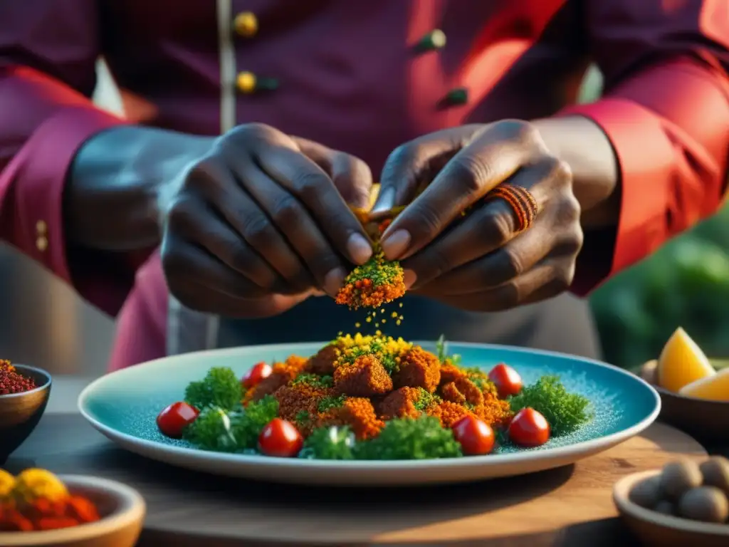 Chef africano sazona plato colorido con pasión y precisión