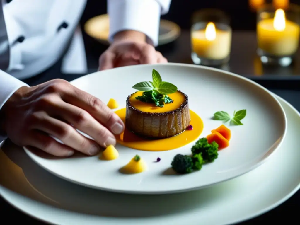 Un chef crea un plato fusionado, combinando técnicas tradicionales con presentación moderna