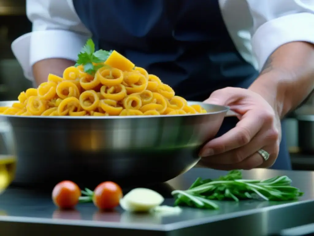 Un chef preparando un plato tradicional con influencia de revistas técnicas culinarias tradicionales