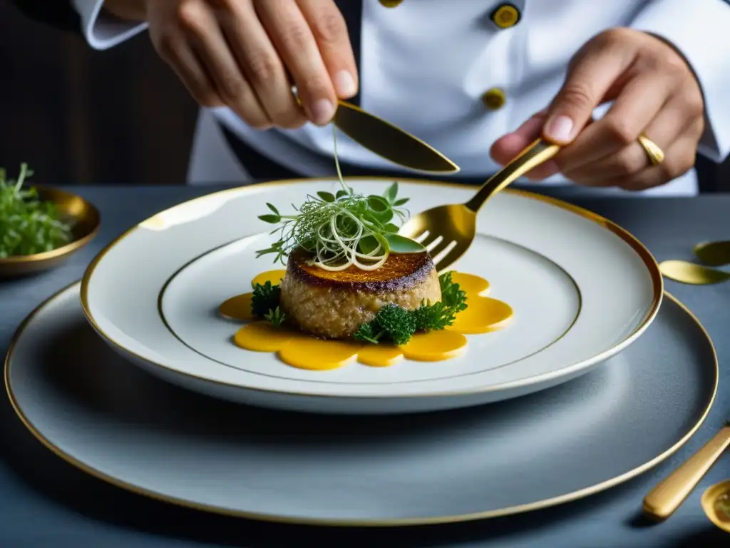 Un chef real adorna con elegancia una exquisita creación de la cocina británica