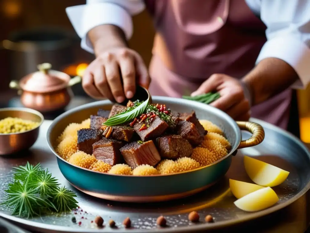 Un chef en Dubái preparando una receta histórica con cultura y época