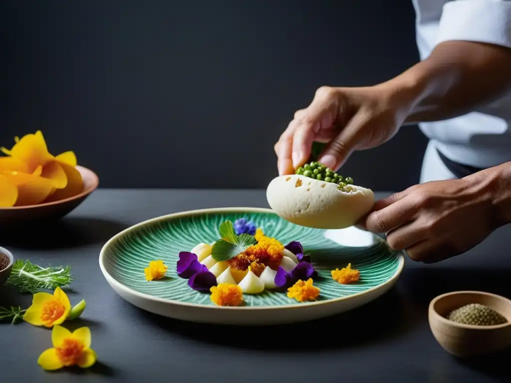 Chef recreando recetas históricas festivales gastronomía Heian con ingredientes tradicionales coloridos en plato artesanal