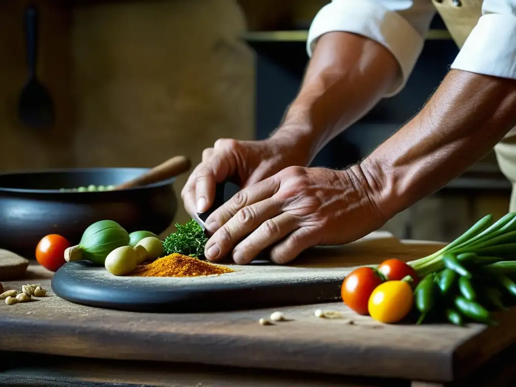 Un chef romano preparando una receta antigua con detalles exquisitos