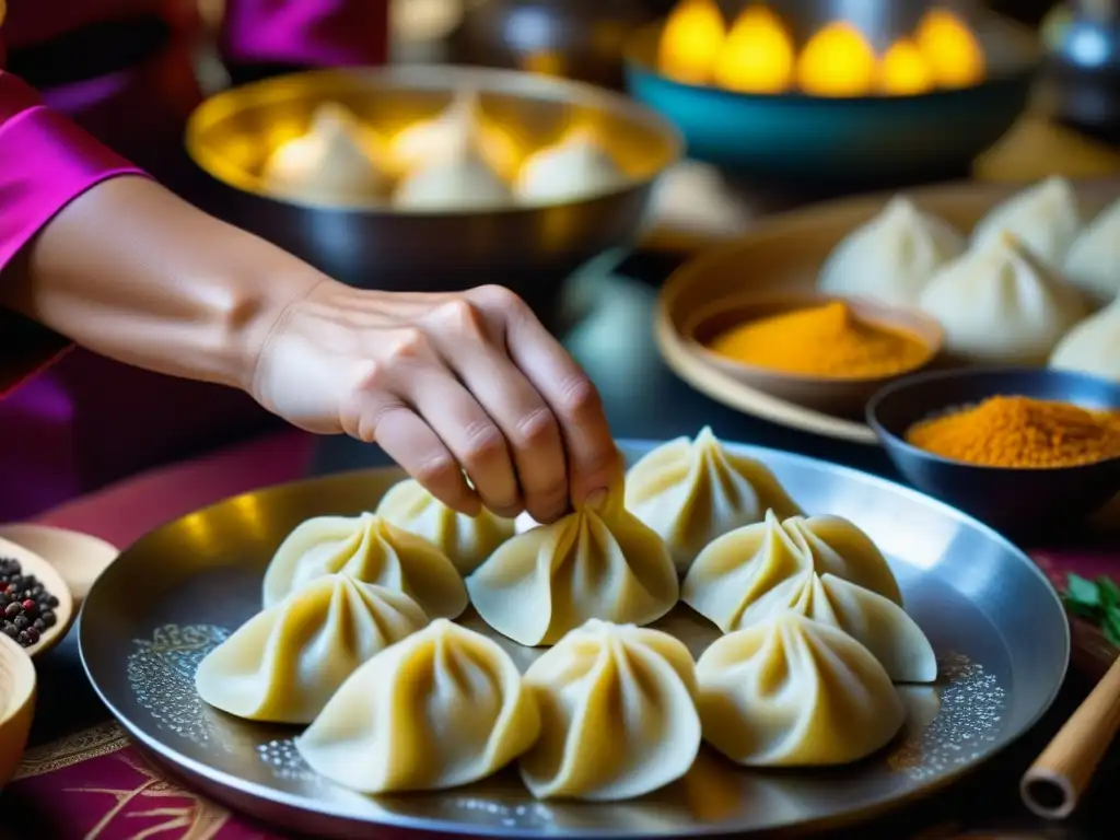 Un chef de la Ruta de la Seda experto en detalle, creando un dumpling