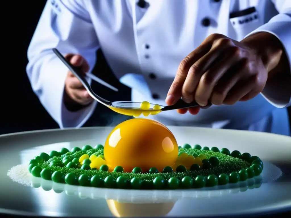 Transformación molecular: Fusión innovadora en la gastronomía tradicional Chef reviviendo sabores antiguos con tecnología en gastronomía molecular