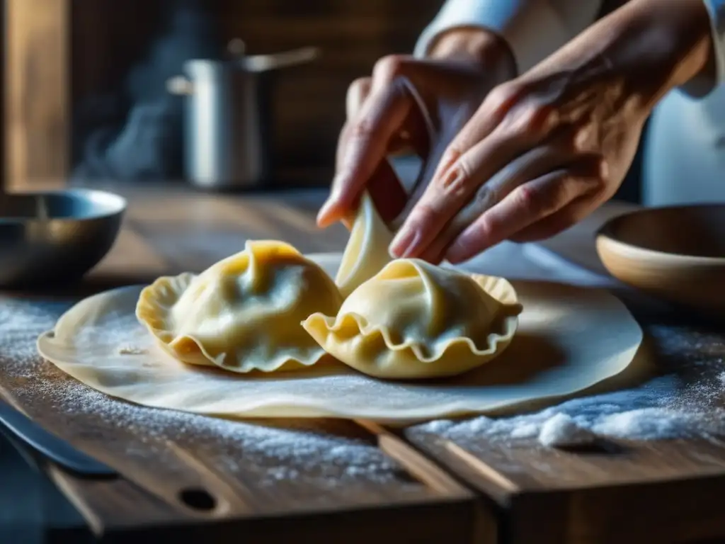 Un chef del Este de Europa desafiando la homogenización soviética, amasando pierogi con destreza en una cocina acogedora