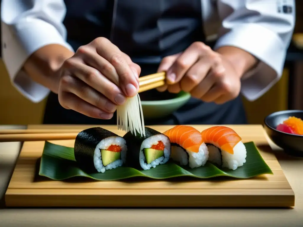 Un chef de sushi experto en el estilo de Edo crea piezas delicadas con precisión