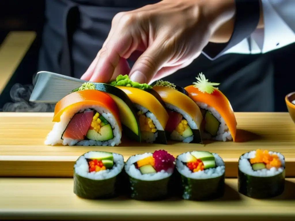 Un chef de sushi fusiona técnicas japonesas y europeas en un rollo de sushi, destacando la influencia europea en la cocina japonesa