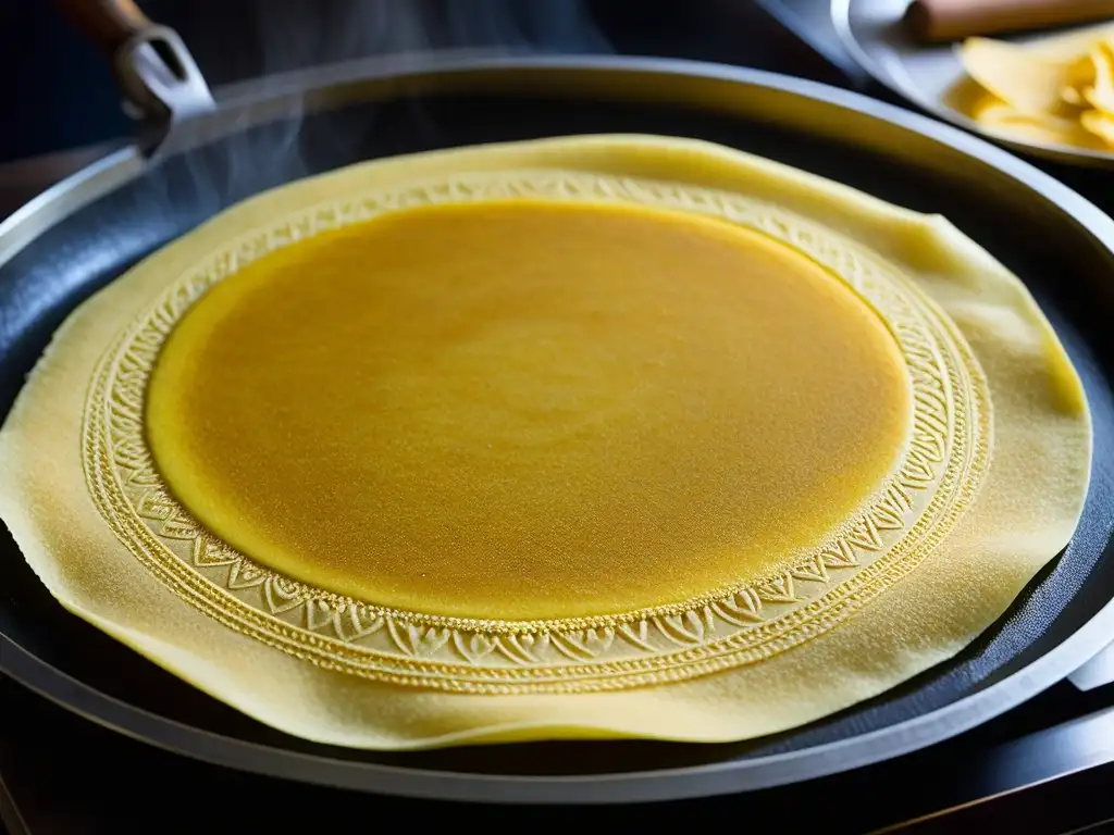 Un chef tradicional del sur de la India preparando un dosa perfecto en una plancha caliente