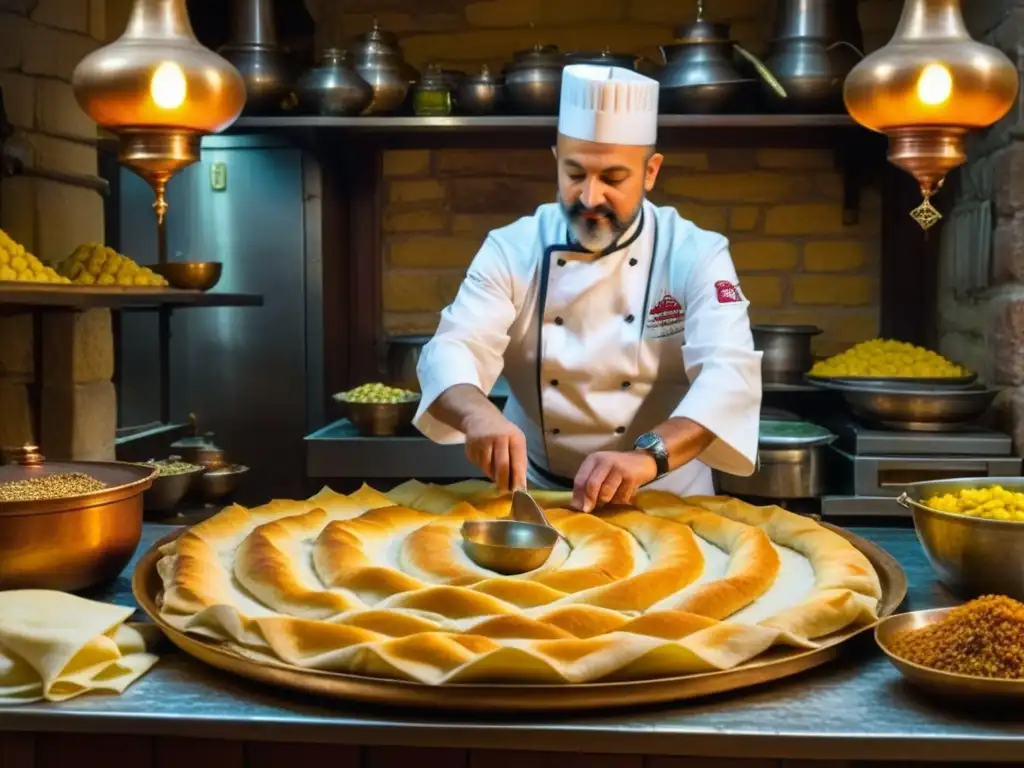 Un chef turco prepara con maestría baklava en una cocina histórica en Estambul