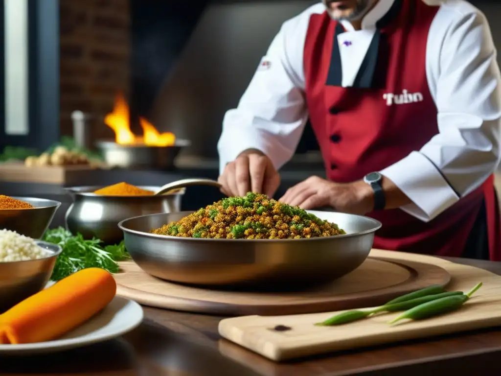 Un chef turco prepara recetas históricas en una cocina moderna, fusionando pasado y presente en la cultura culinaria turca