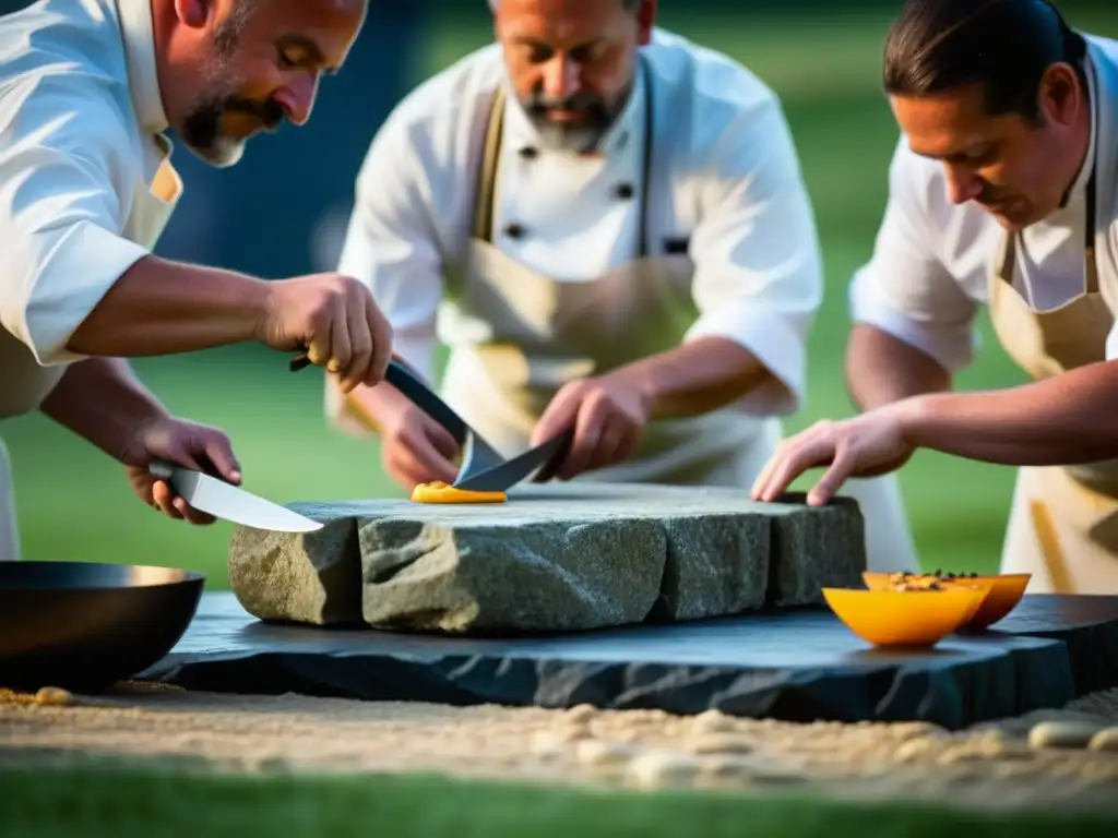 Chefs preparando platos tradicionales en Stonehenge durante el festival solsticio