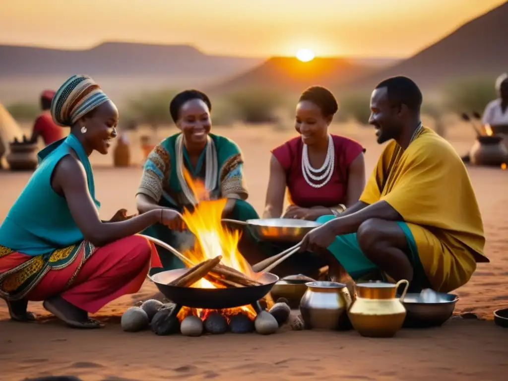 Cocina africana en desierto: influencia y tradición en un atardecer dorado