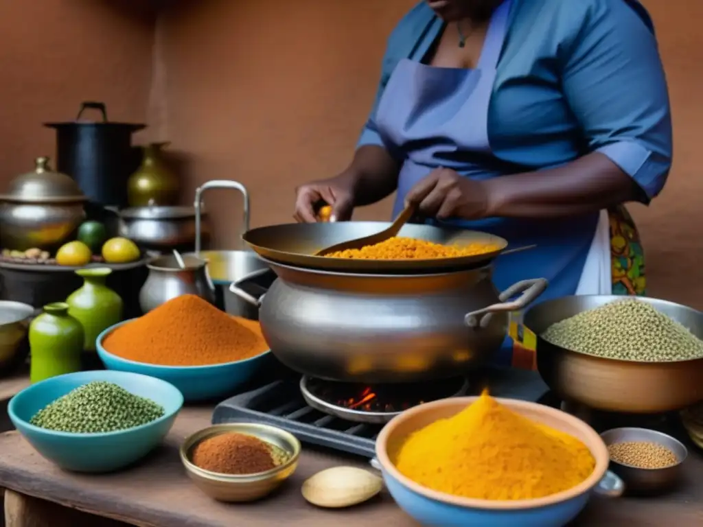 Cocina africana tradicional llena de vida, destacando ingredientes autóctonos y la influencia colonial en gastronomía africana