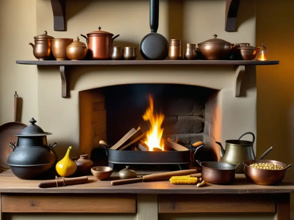 Una cocina colonial del siglo XVI con utensilios de cobre y especias exóticas