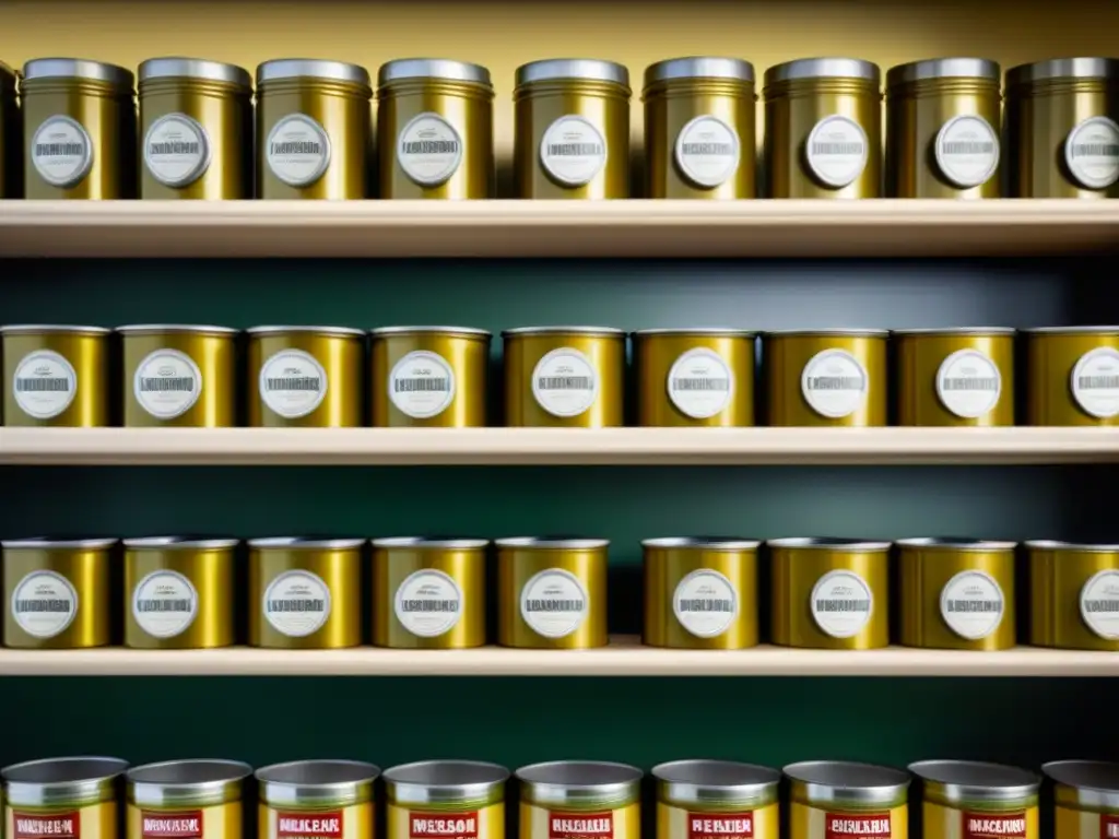 Revolución de conservas en cocina europea vintage Una cocina vintage europea llena de latas y frascos organizados, evocando el origen de la comida procesada en Europa