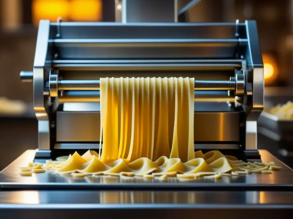 Preservación de la cocina italiana: Detalle de máquina de pasta en acción, reflejando la artesanía culinaria histórica italiana