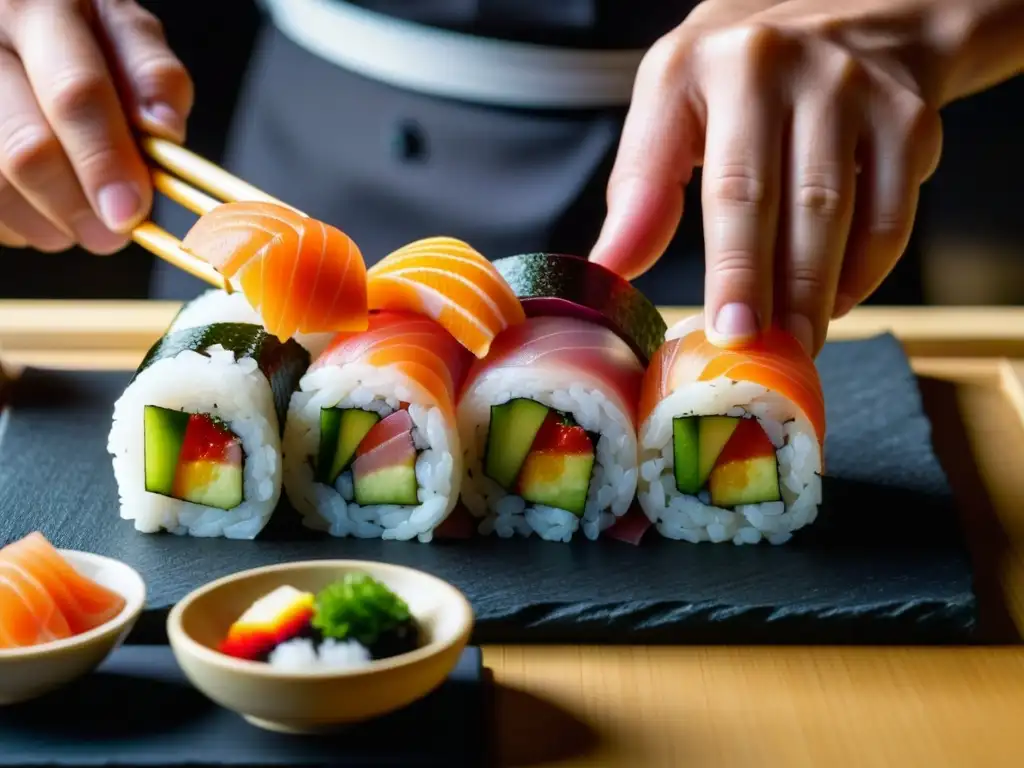 Transformación de la cocina japonesa en la era moderna: el arte y la dedicación de un chef al crear un roll de sushi