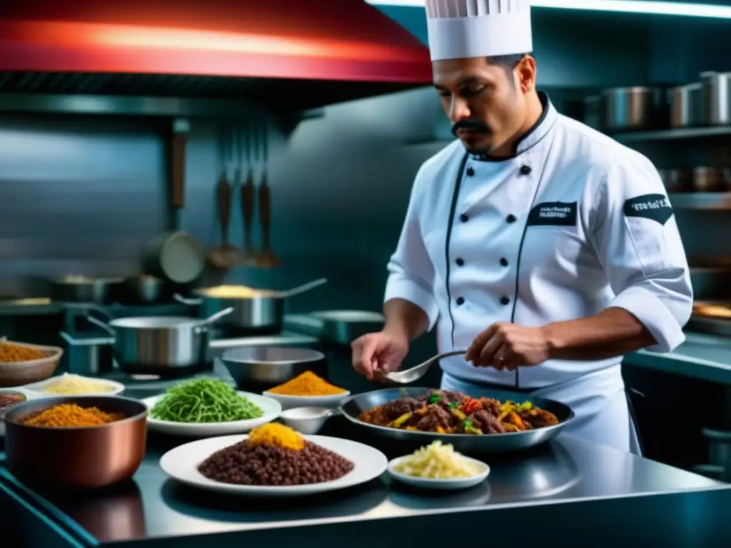 Cocina TexMex influenciada por inmigrantes: chefs de diferentes etnias trabajan en armonía, resaltando la fusión cultural de la cocina