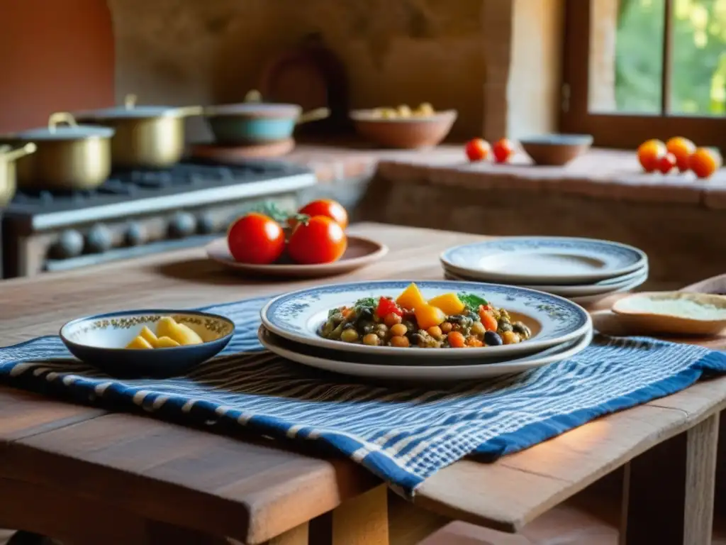 Una cocina toscana de época con recetas históricas culturas toscanas, plasmada en detalles rústicos y cálida luz solar