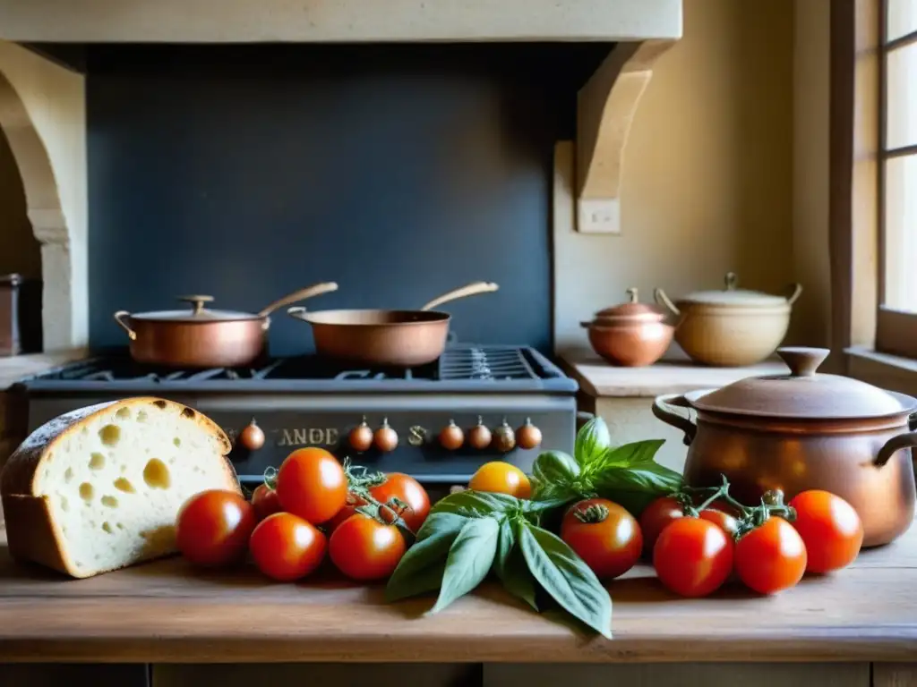 Una cocina toscana rústica con ingredientes tradicionales