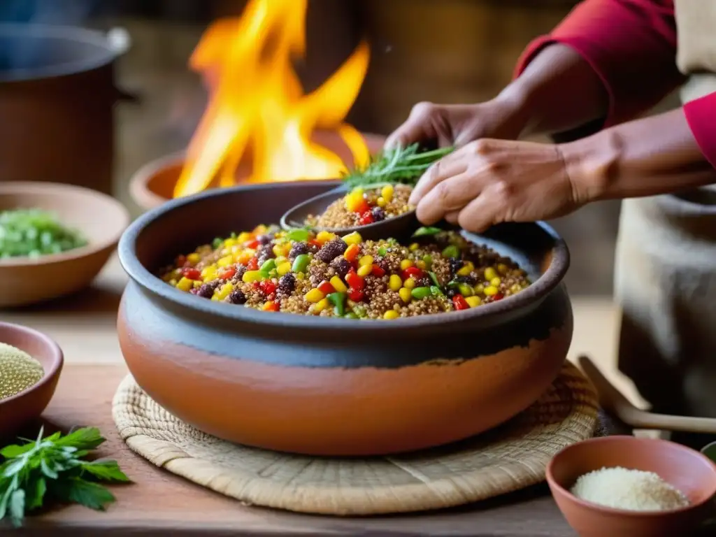 Un cocinero indígena prepara con esmero una receta tradicional en una cocina rústica