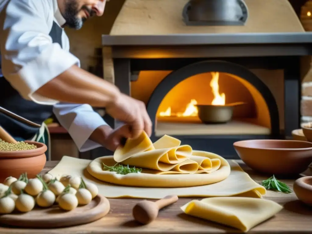 Un cocinero italiano elabora pasta fresca en una cocina medieval, influenciada por la Ruta de las Especias