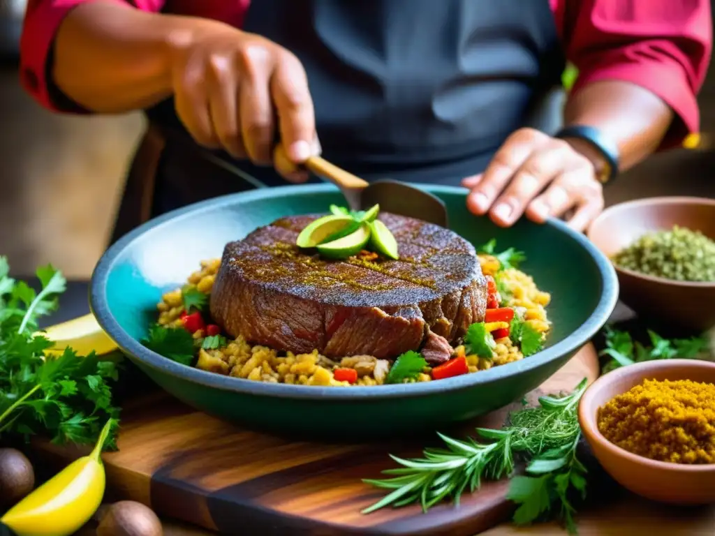 El cocinero prepara con maestría una receta prehispánica de guajolote, sumergiendo la carne en hierbas y especias ancestrales