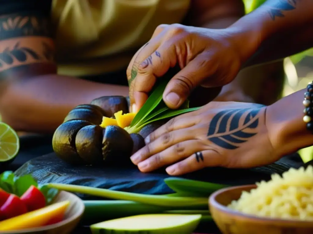 Un cocinero del Pacífico preparando recetas históricas con destreza y tradición