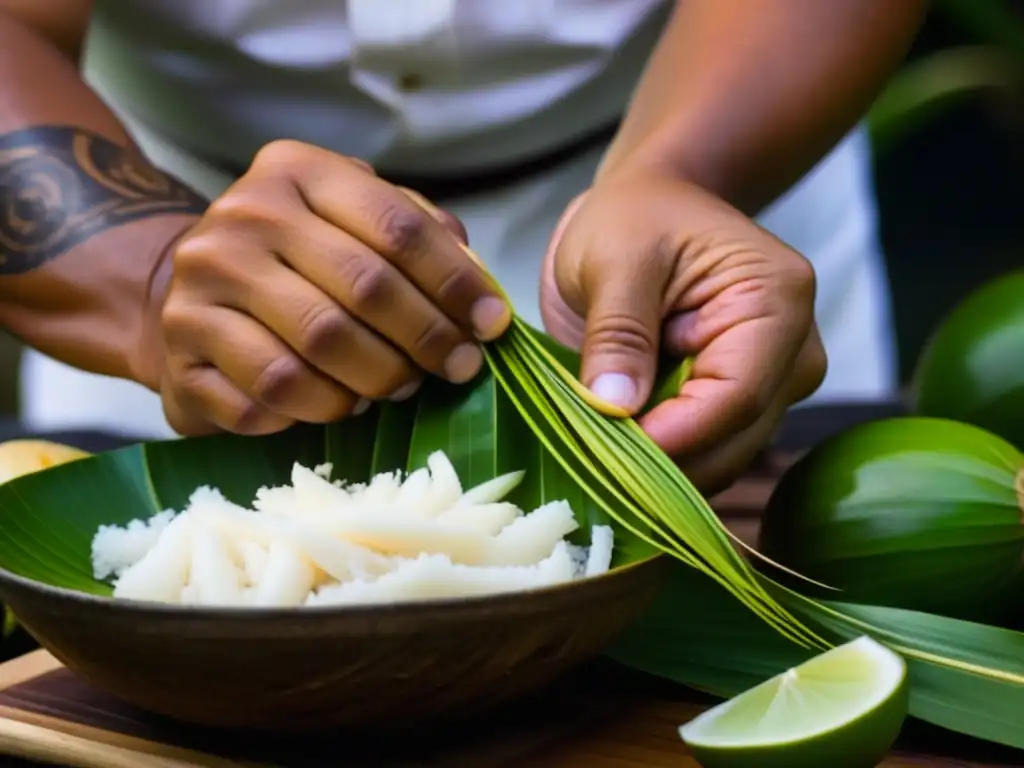 Un cocinero tradicional de las Islas del Pacífico fusiona ingredientes frescos en una receta ancestral