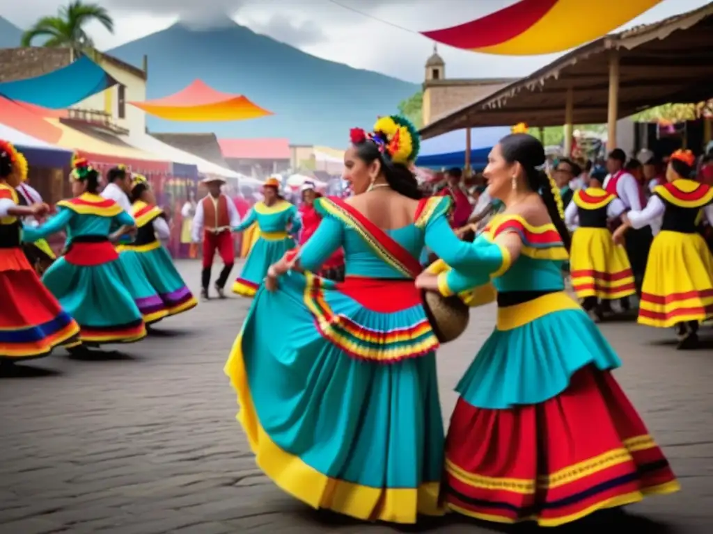 Una colorida celebración de tradición cultural con danzas europeas en una fiesta sudamericana