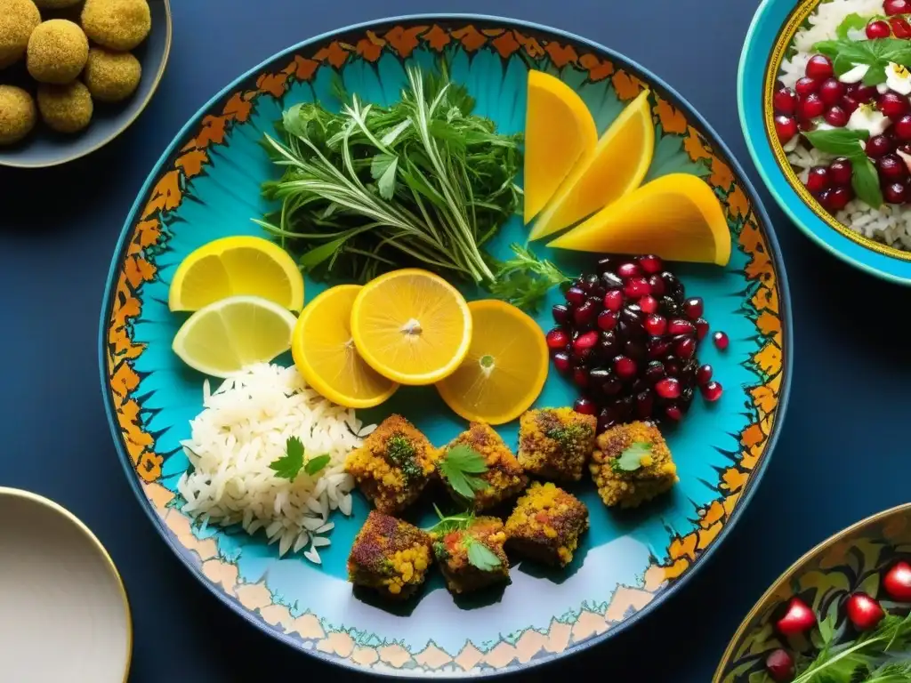 Una colorida y exquisita selección de platos tradicionales persas, que muestra la rica historia de la cocina persa con recetas auténticas y deliciosas