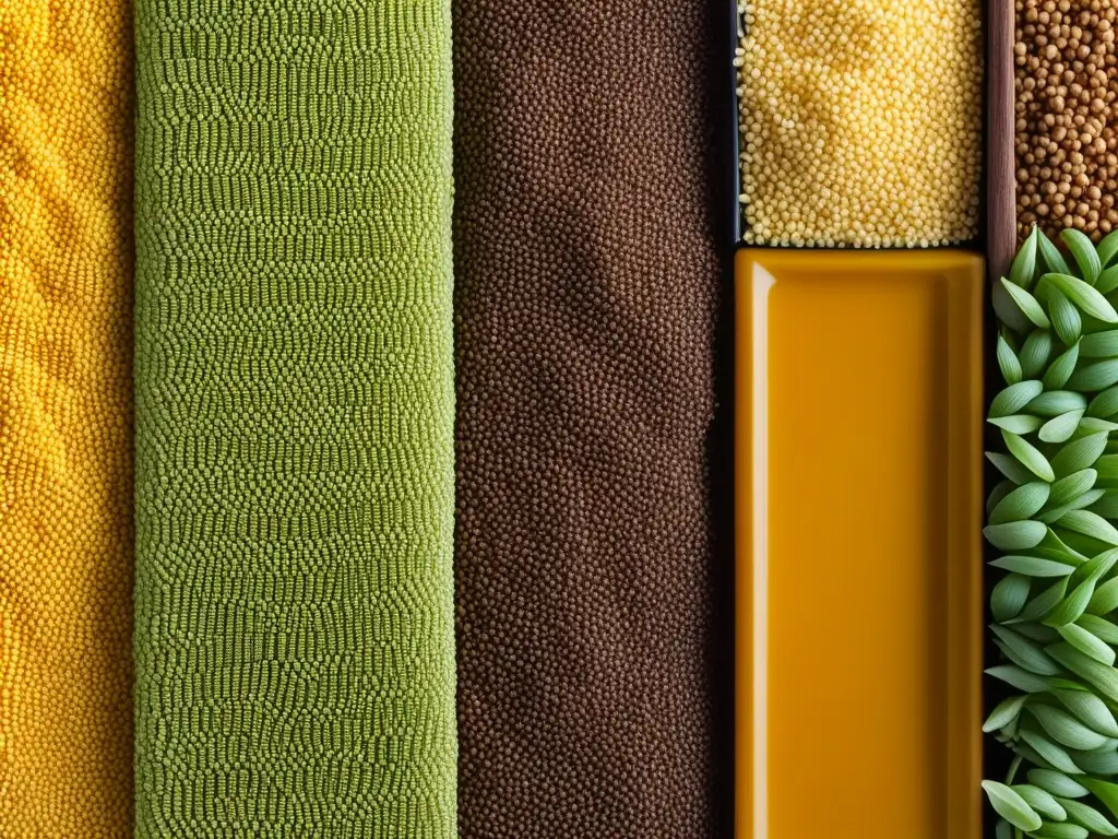 Una colorida variedad de cereales africanos en la dieta caribeña, resaltando sus texturas y colores únicos