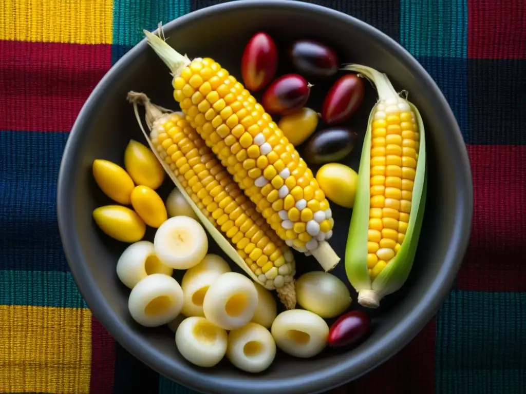 Maíz colorido en cuenco textil andino: tradición y diversidad de recetas prehispánicas cocina hispanoamericana