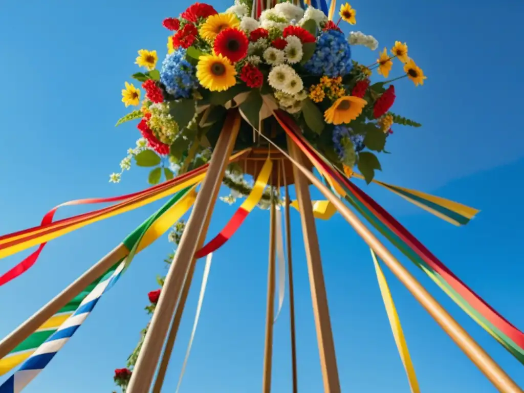 Colorido maypole destacando la importancia cultural del clima en la celebración de Midsommar en Escandinavia